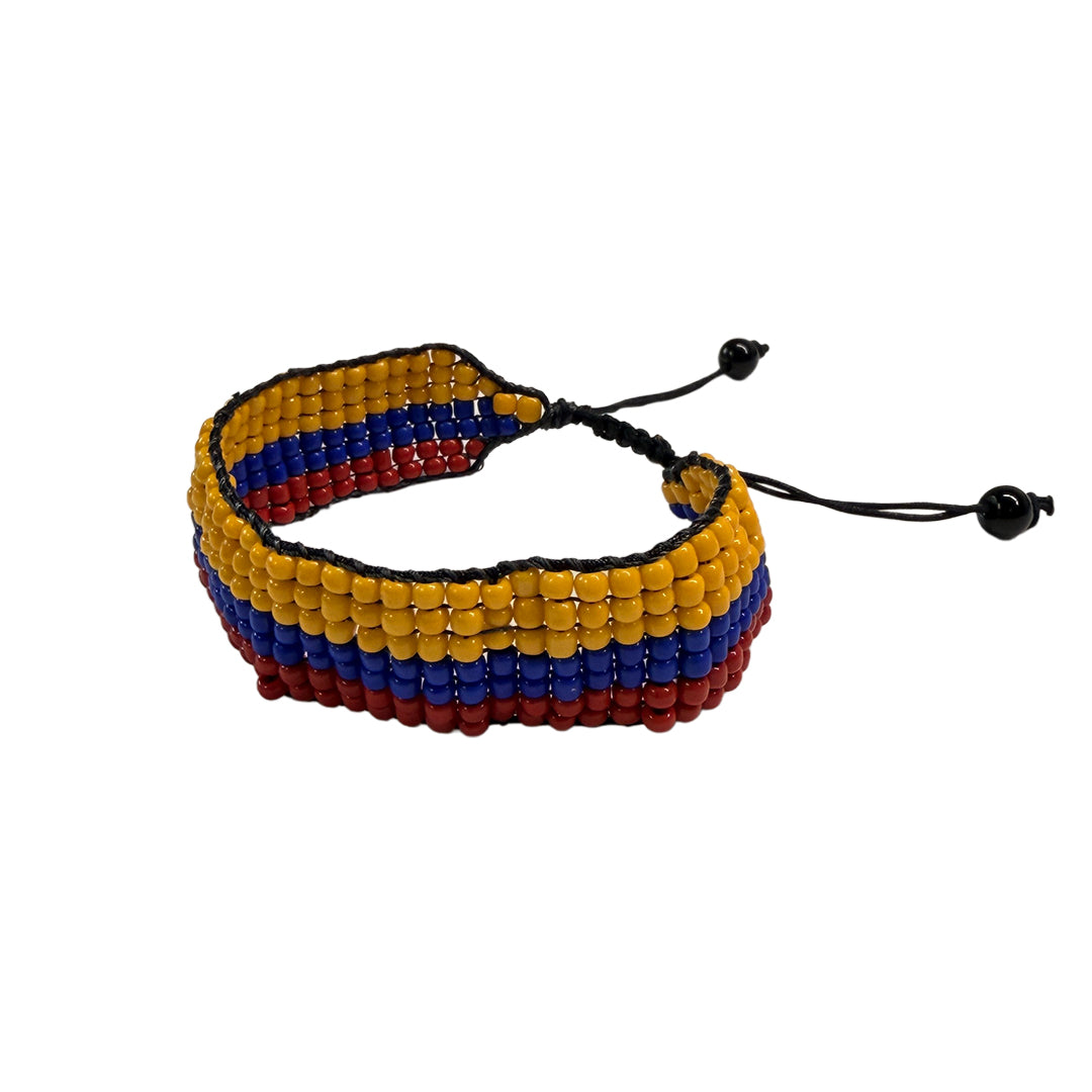 Authentic Ecuador Tricolor Beaded Bracelet – Artisan Made Handwoven Flag Wristband
