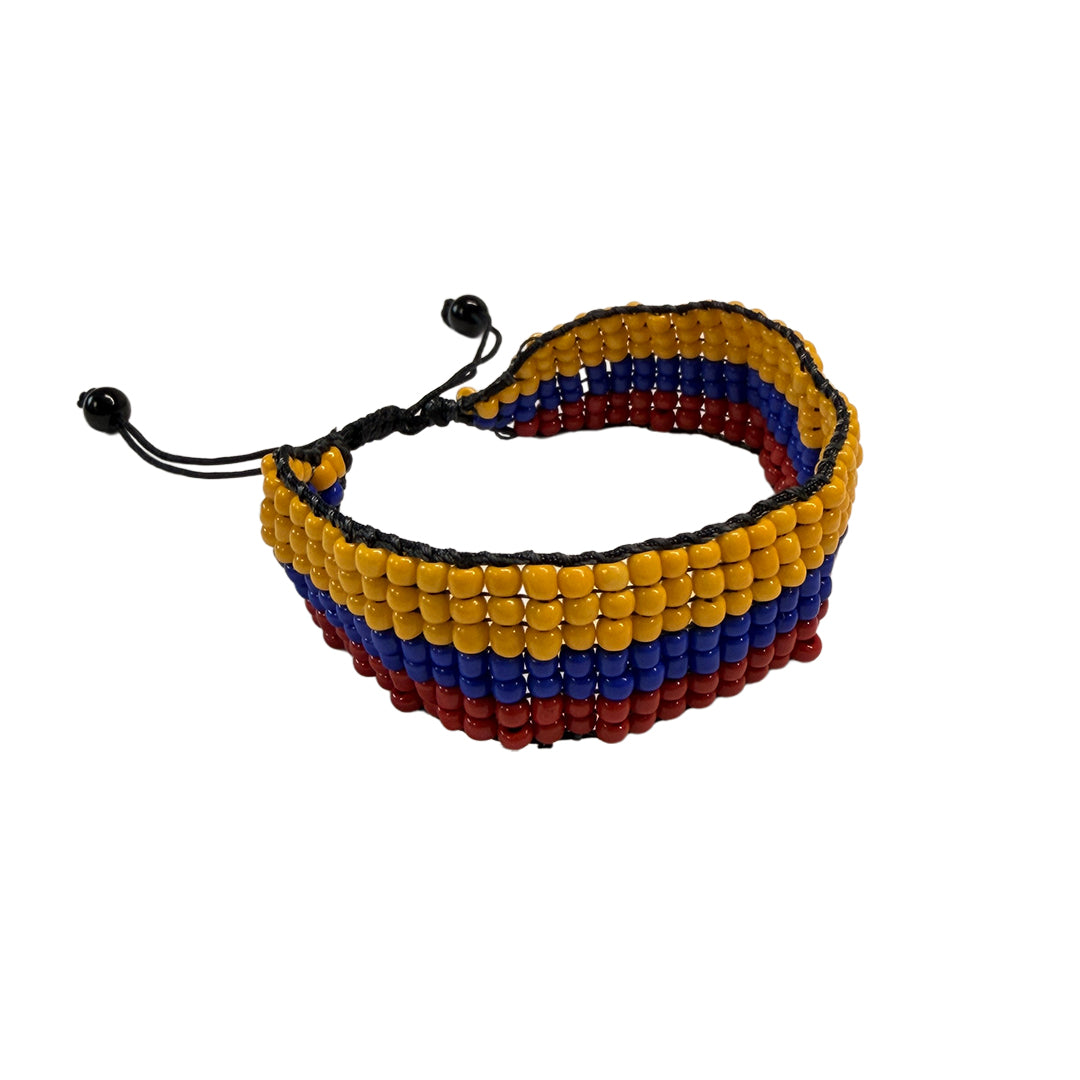 Authentic Ecuador Tricolor Beaded Bracelet – Artisan Made Handwoven Flag Wristband