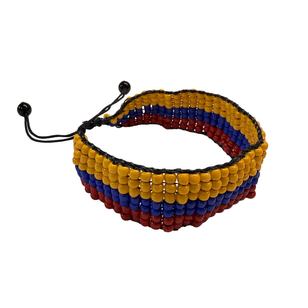 Authentic Ecuador Tricolor Beaded Bracelet – Artisan Made Handwoven Flag Wristband