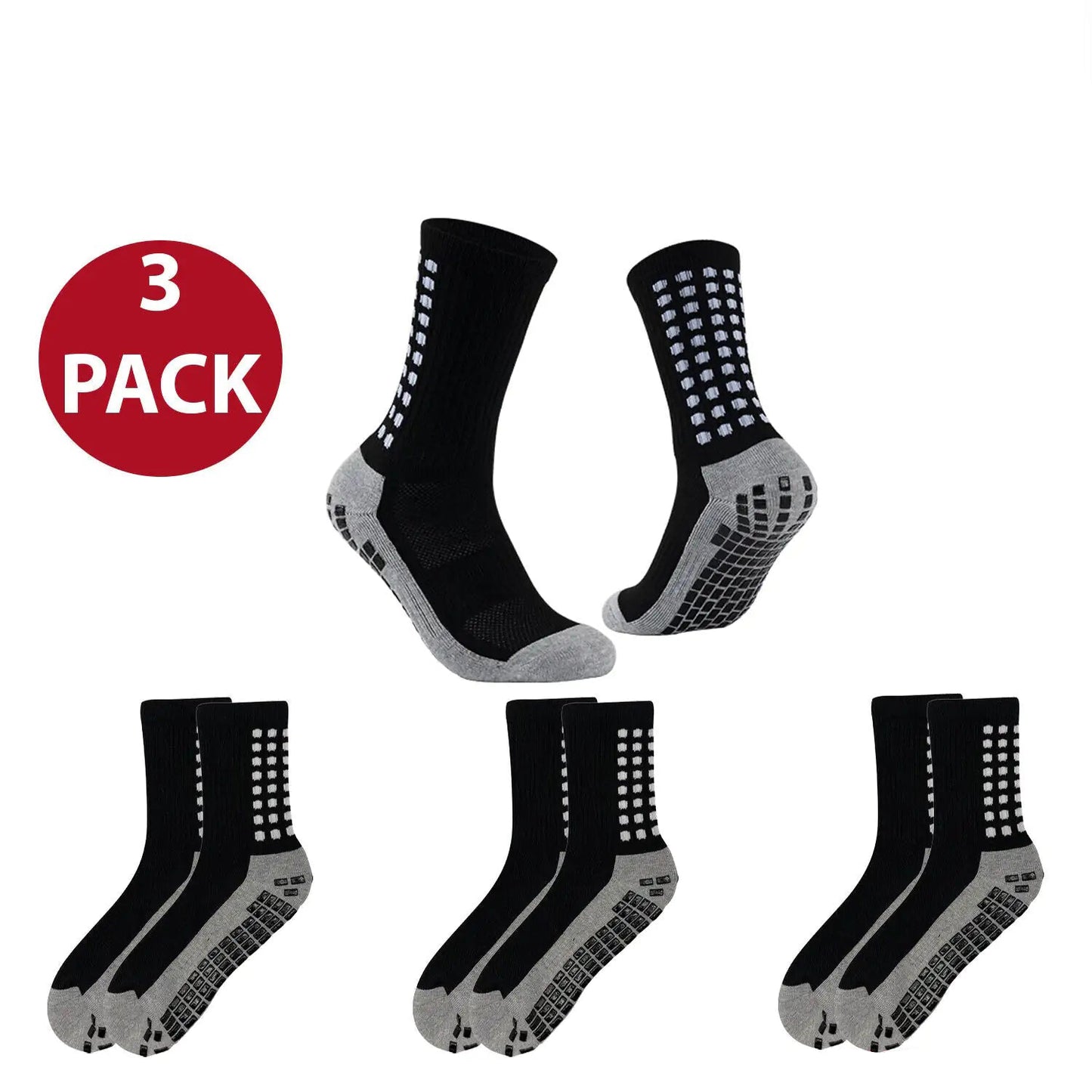 3 Pairs Sport Anti Slip Football Socks with Premium Rubber Grip