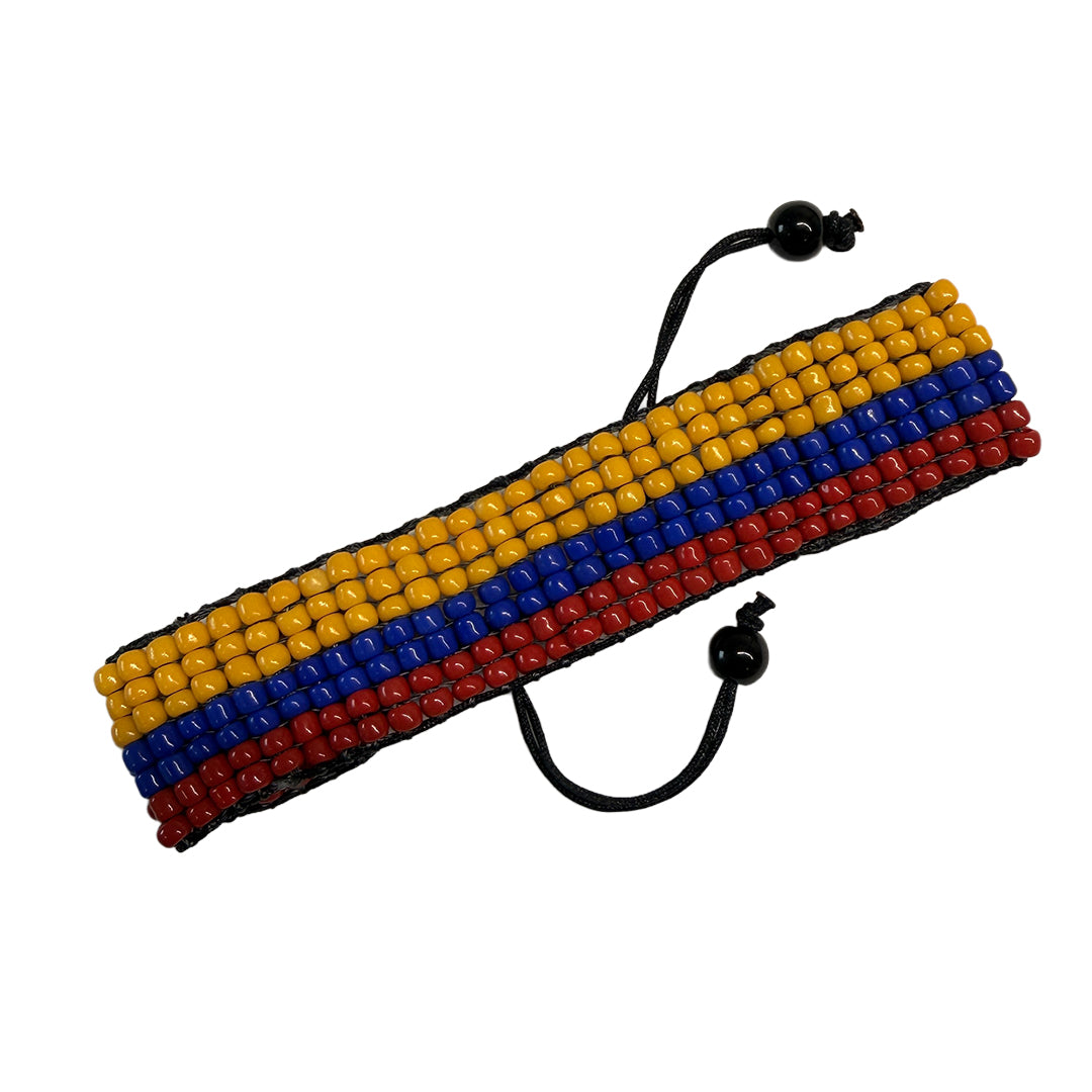 Authentic Ecuador Tricolor Beaded Bracelet – Artisan Made Handwoven Flag Wristband