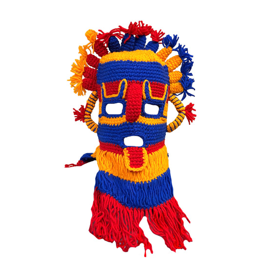 Máscara Auténtica de Aya Huma Ecuatoriana – Diabluma Tricolor Tejida a Mano – Apoyo a Artesanos Andinos