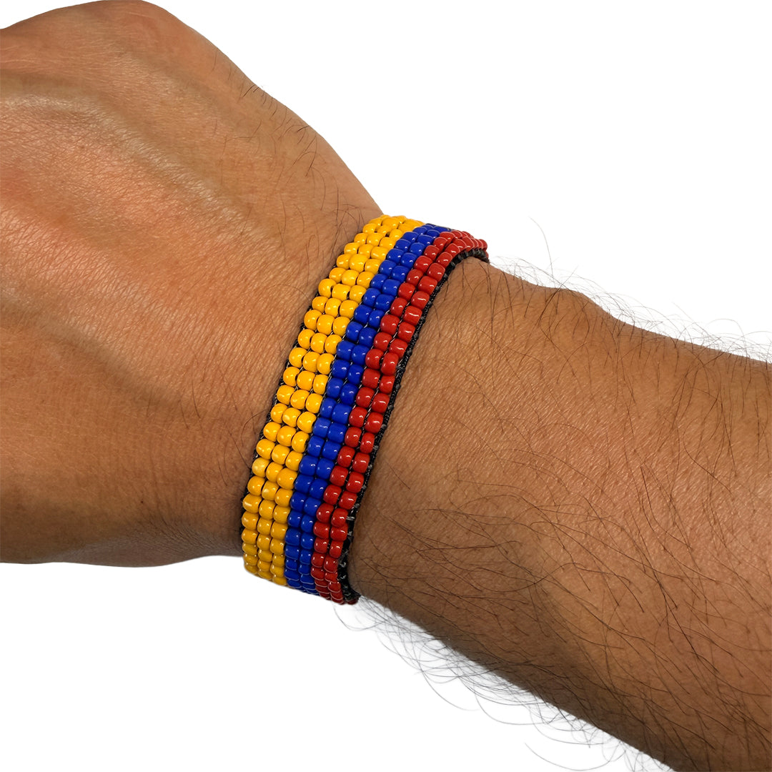 Authentic Ecuador Tricolor Beaded Bracelet – Artisan Made Handwoven Flag Wristband